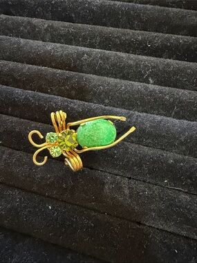 Vintage Unique Green Stone and Crystal Gold-Tone Insect Brooch - Women's Jewelry